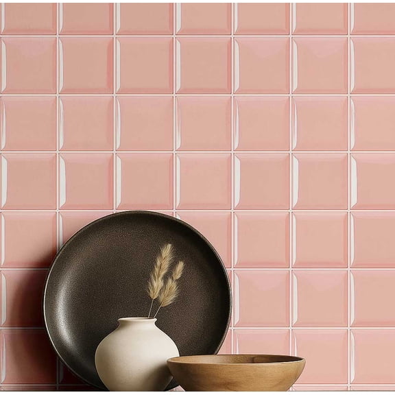 S4Sassy Tile Squares Wallpaper - Peach Wall Covering, 25" X 60" Self-Adhesive Plain Vinyl Wall Paper, Walls Wrap, Neutral Wallpaper For Dining, Hallway, Home Decor