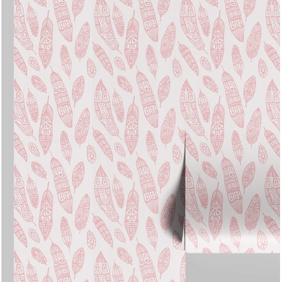 S4Sassy Tribal Feather Wallpaper - Pink Wall Covering, 25" x 60" Self-Adhesive Textured Vinyl Walls Paper, Wallwrap, Easy DIY Wall Covering For Boho aesthetic wall decor, Living Room, Living Spaces