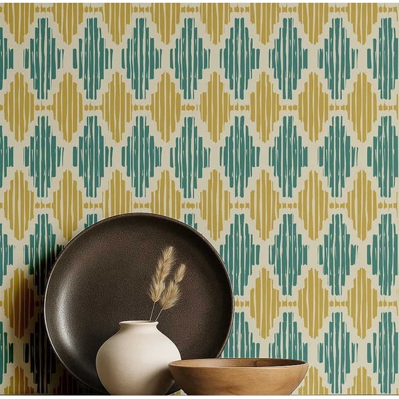 S4Sassy Tribal Stripe Wallpaper - Green Wall Covering, 25" x 60" Self-Adhesive Vinyl Walls Paper, Wallwrap, Easy DIY Wall Covering For Boho aesthetic wall decor, Living Room, Living Spaces