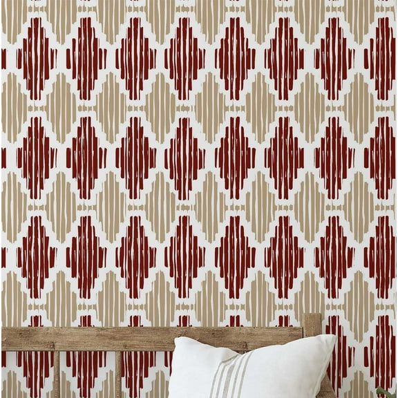 S4Sassy Tribal Stripe Wallpaper - Maroon Wall Covering, 25" x 60" Self-Adhesive Vinyl Walls Paper, Wallwrap, Easy DIY Wall Covering For Boho aesthetic wall decor, Living Room, Living Spaces