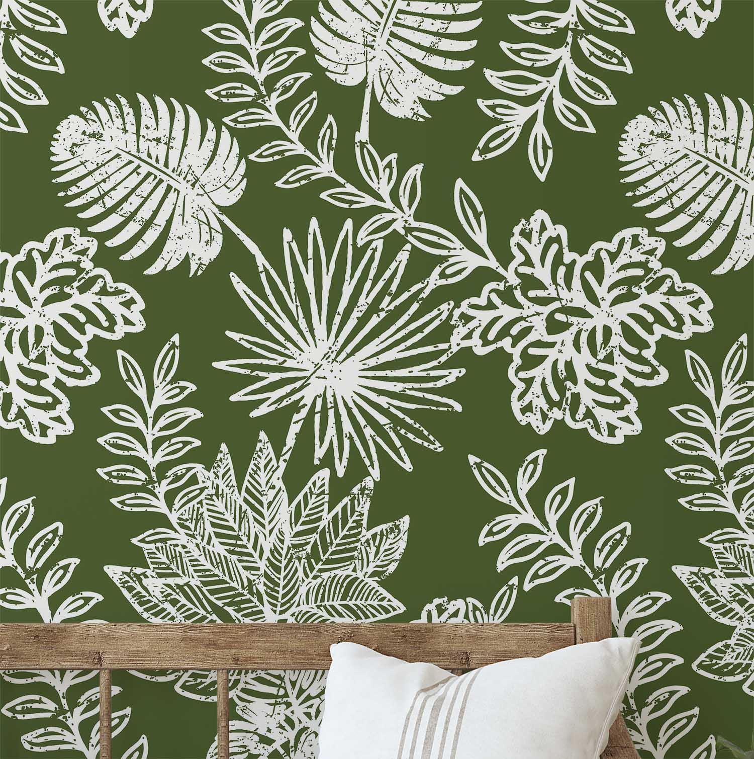 View of S4Sassy Tropical Leaf Wallpaper Green Wall Covering, 25