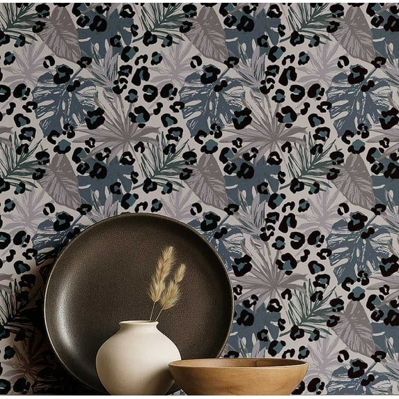 S4Sassy Tropical Leaf Wallpaper - Jungle Removable Wall Covering, 25" X 240" Self-Adhesive Textured Vinyl Walls Paper, Decorative Wallwrap, Easy Diy Walls Covering For Bedroom, Living Room - Blue