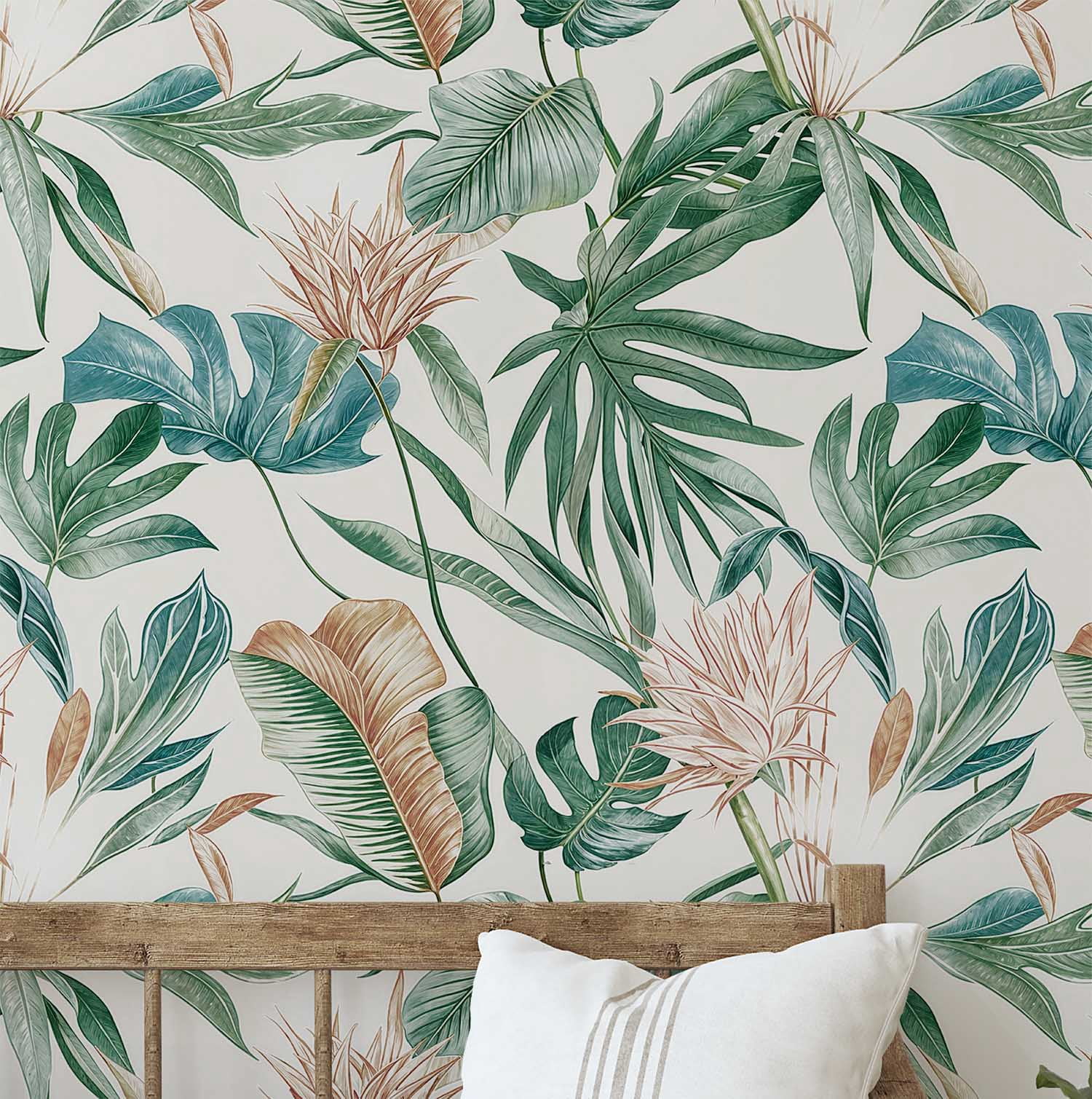 S4Sassy Tropical Leaves Wallpaper - Green Wall Covering, 25