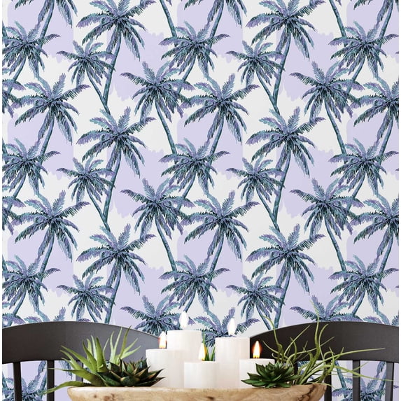 S4Sassy Tropical Palm Tree Wallpaper - Blue Wall Covering, 25" X 360" Self-Adhesive Vinyl Walls Paper, Decorative Wallwrap, Easy Diy Walls Covering For Bedroom, Living Room, Living Space