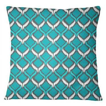 S4Sassy Turquoise Pillow Cover Designer Ikat Print Cushion Case Square Decor Throw-16 x 16 Inches