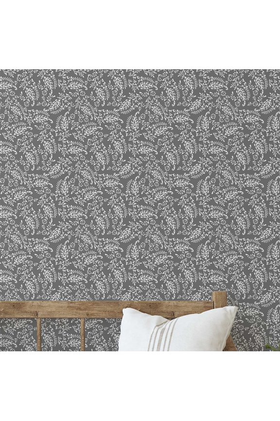 Vine Leaf Print Wallpaper - Asian Style Wall Covering, 25" x 60" Self-Adhesive Wallpaper, Decorative Wall Wrap, Easy DIY Decor For Bedroom, Living Room, Living Spaces - Gray