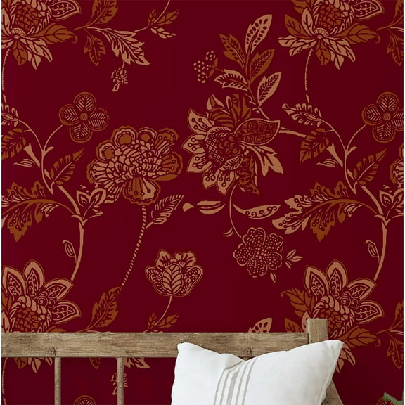 S4Sassy Vintage Floral Wallpaper- Burgundy Wall Covering,25"x 60" Self-Adhesive Textured Vinyl Walls Paper, Wall Wrap, Easy DIY Walls Covering For Farmhouse Bedroom, Living Room, Living Space