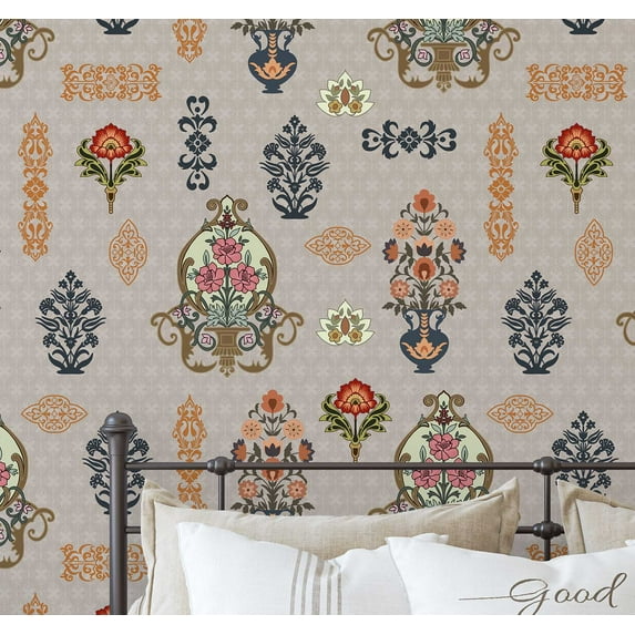 S4Sassy Vintage Vase Motif Wallpaper - Multicolor Wall Covering, 25" x 240" Self-Adhesive Vinyl Wallpaper, Easy DIY Wall Covering For Farmhouse Bedroom, Living Room, Cabinets, Living Spaces