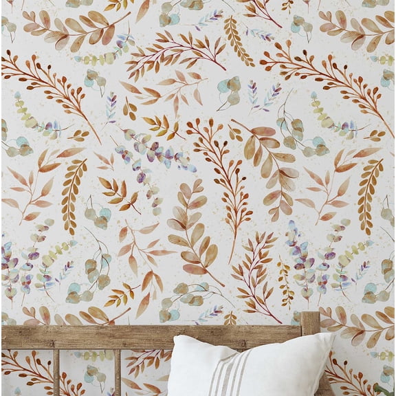 S4Sassy Watercolor Leaf Wallpaper- Beige Botanical Wall Covering,25"x60" Self-Adhesive Textured Vinyl Wallpaper, Decorative Wall Wrap, Easy DIY Decor For Bedroom, Living Room, Living Space