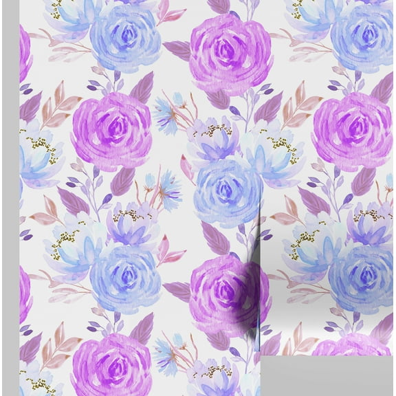 S4Sassy Watercolor Rose Bouquet Wallpaper- Purple Walls Covering, 25 x 120 Self-Adhesive Vinyl Wall Paper, Decorative Wallwrap, Easy DIY Wall Covering For Bedroom, Living Room, Living Space