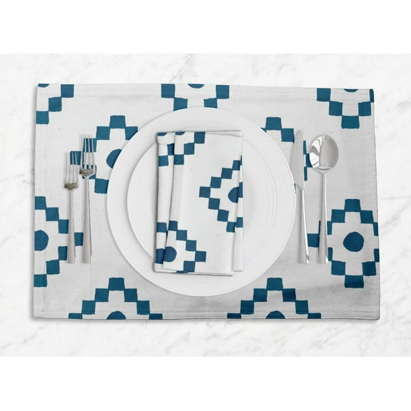 S4Sassy White Diamond Geometric Everyday Washable Placemats With Napkins Dining Table Decor