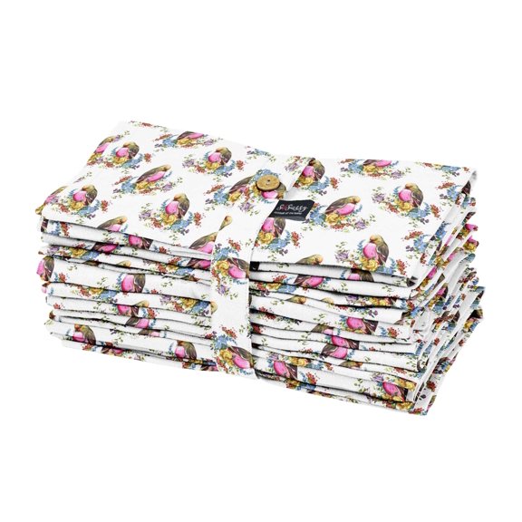S4Sassy White Leaves|Floral & American Robin Bird Table Cloth Dinner Holiday Cloth Napkins Home Kitchen Cocktail Napkins