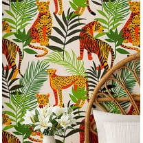 S4Sassy Wild Jungle Animals Wallpaper - Jungle Removable Wall Covering, 25" X 120" Self-Adhesive Vinyl Walls Paper, Decorative Wallwrap, Easy Diy Walls Covering For Bedroom, Living Room - Green
