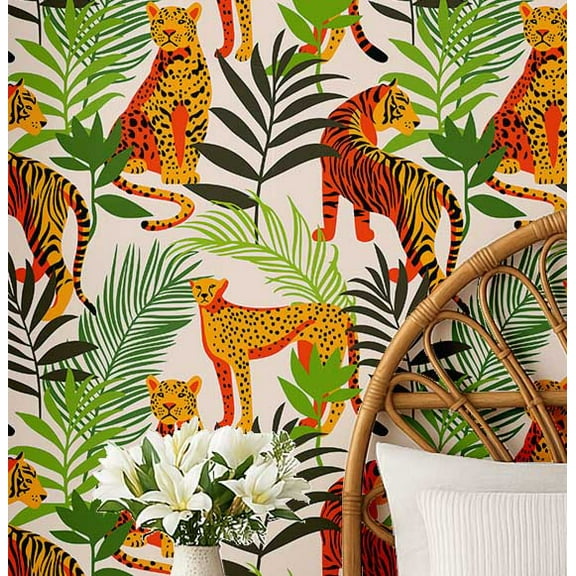 S4Sassy Wild Jungle Animals Wallpaper - Jungle Removable Wall Covering, 25" X 360" Self-Adhesive Vinyl Walls Paper, Decorative Wallwrap, Easy Diy Walls Covering For Bedroom, Living Room - Green