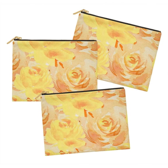 S4Sassy Yellow Grandiflora Roses Floral Pack of 3 Printed Make Up Cosmetic Bag Coin Purse Toiletry Organizer-6 x 8 Inches
