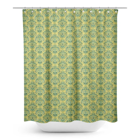 S4Sassy Yellow Vector Design Damask Printed Bathroom Curtain Waterproof Shower Drapes-60 x 75 Inch
