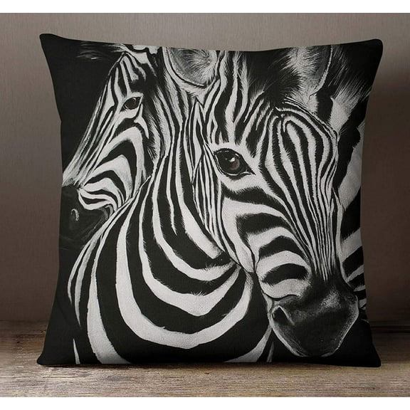 S4Sassy Zebra Face Digital Print Decorative Black Pillow Case Square Cushion Cover -22 x 22 Inches