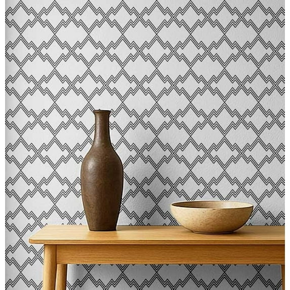 S4Sassy Zig Zag Line Wallpaper - White Wall Covering, 25" x 360" Self-Adhesive Textured Vinyl Walls Paper, Wallwrap, Easy DIY Wall Covering For Boho aesthetic wall decor, Living Room, Living Spaces