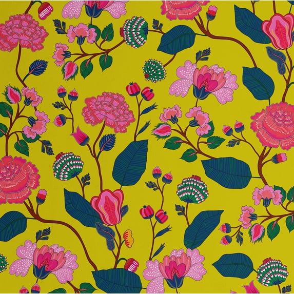 S4sassy Removable Asian Style Wall Decor, Finish Wallcover, Blossom Floral Print Contact Paper for Walls, Dresser, Yellow Self Adhesive Vinyl Wallpaper Roll Contact Paper for Walls - 25"x60"