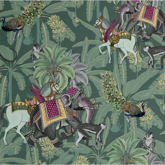 S4sassy Removable Asian Style Wall Decor, Finish Wallcover, Safari Animal Print Contact Paper for Walls, Dresser, Green Self Adhesive Vinyl Wallpaper Roll Contact Paper for Walls - 25"x60"