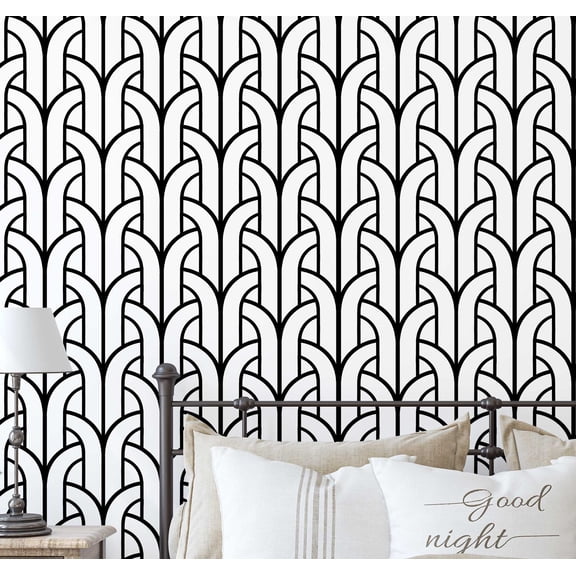 S4sassy Removable Contemporary Black Wall Decor, Art Deco Fountain Print Textured Contact Paper for Walls, Cabinets, Dresser, Self Adhesive Vinyl Wallpaper Roll, Waterproof Contact Paper - 25"x240"