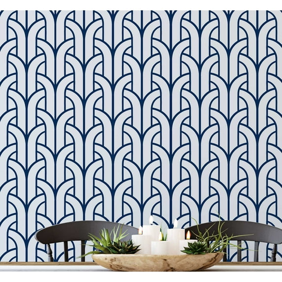 S4sassy Removable Contemporary Blue Wall Decor, Art Deco Fountain Print Textured Contact Paper for Walls, Cabinet, Dresser, Self Adhesive Vinyl Wallpaper Roll, Waterproof Contact Paper - 25"x60" inch