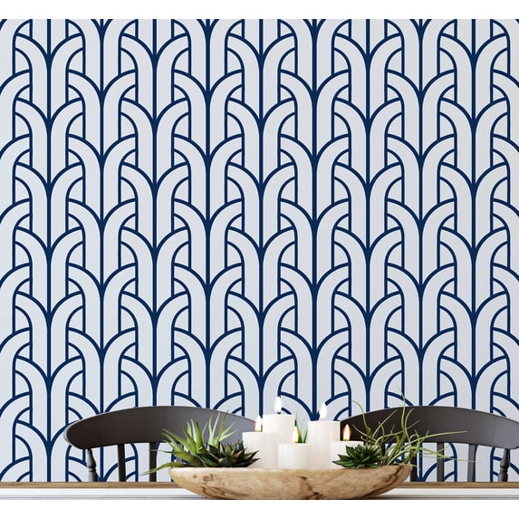 S4sassy Removable Contemporary Blue Wall Decor, Art Deco Fountain Print Textured Contact Paper for Walls, Cabinet, Self Adhesive Vinyl Wallpaper Roll, Waterproof Contact Paper - 25"x240" inch