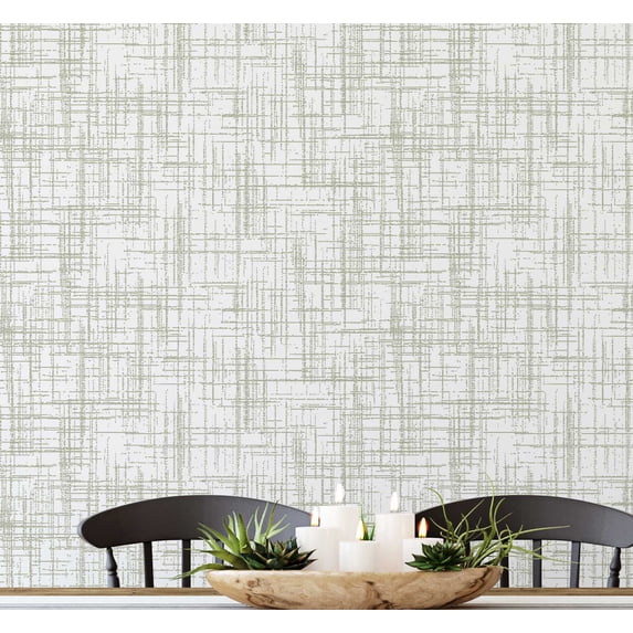 S4sassy Removable Contemporary Green Wall Decor, Abstract Crosshatch Print Textured Contact Paper for Walls, Cabinets, Dresser, Self Adhesive Vinyl Wallpaper Roll, Waterproof Contact Paper - 25"x360"