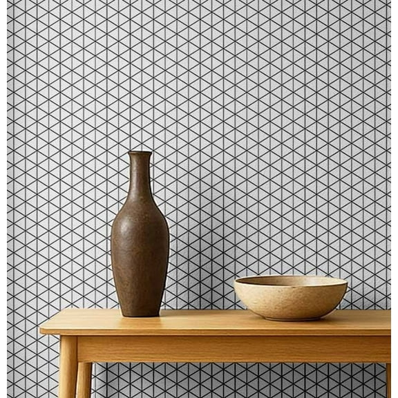 S4sassy Removable Nature-inspired Waterproof Wall Wrap, Finish Wallcover, Geometric Triangle Print Contact Paper for Walls, Cabinet, Self Adhesive Vinyl Wallpaper Roll- Black-25"x240"