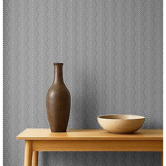 S4sassy Removable Nature-inspired Waterproof Wall Wrap, Textured Finish Wallcover, Herringbone Print Contact Paper for Walls, Cabinets, Dresser, Self Adhesive Vinyl Wallpaper Roll- Black (25"x120")