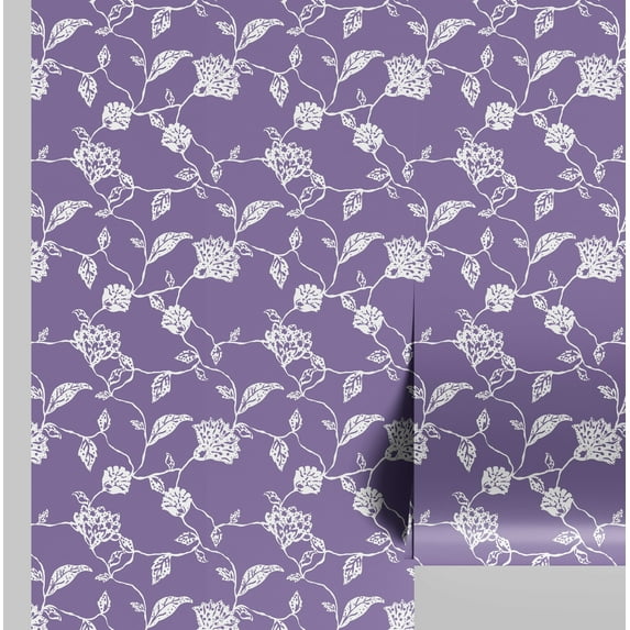 S4sassy Removable Nature-inspired Waterproof Wall Wrap, Textured Finish Wallcover, Minimal Floral Vine Contact Paper for Walls, Cabinet, Dresser, Self Adhesive Vinyl Wallpaper Roll - Purple (25"x60")
