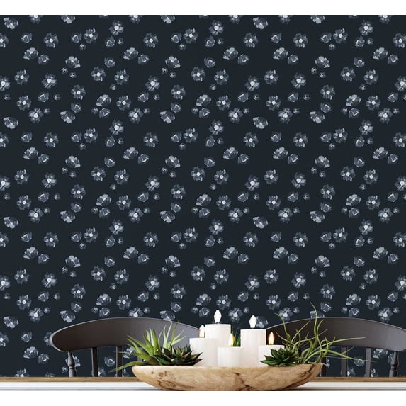 S4sassy Removable Nature-inspired Waterproof Wall Wrap, Textured Wallcover, Meadow Blossom Print Contact Paper for Wall, Cabinet, Dresser, Self Adhesive Vinyl Wallpaper Roll- Gray (25"x360" inch)