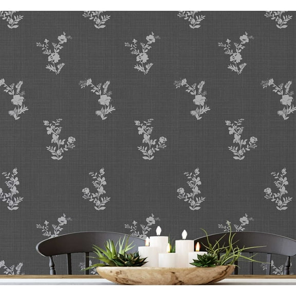 S4sassy Removable Nature-inspired Waterproof Wall Wrap, Textured Wallcover, Mini Floral Bunch Print Contact Paper for Wall, Cabinet, Dresser, Self Adhesive Vinyl Wallpaper Roll- Gray (25"x60" inch)