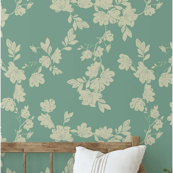 S4sassy Removable Nature-inspired Waterproof Wall Wrap, Wallcover, Blossom Print Contact Paper for Walls, Cabinets, Dresser, Self Adhesive Vinyl Wallpaper Roll- Green (25"x60" inch)