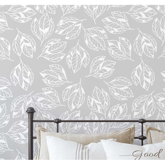 S4sassy Removable Nature-inspired Waterproof Wall Wrap, Wallcover, Grey Leaf Print Contact Paper for Walls, Cabinets, Dresser, Self Adhesive Vinyl Wallpaper Roll- Grey (25"x60")