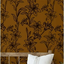 S4sassy Removable Nature-inspired Waterproof Wall Wrap, Wallcover, Lily Sketch Print Contact Paper for Walls, Cabinets, Dresser, Self Adhesive Vinyl Wallpaper Roll- Brown (25"x60" inch)