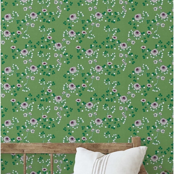 S4sassy Removable Nature-inspired Waterproof Wall Wrap, Wallcover, Mini Flower Vine Print Contact Paper for Walls, Cabinets, Dresser, Self Adhesive Vinyl Wallpaper Roll- Green (25"x60" inch)
