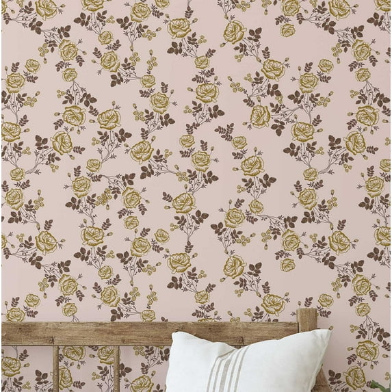 S4sassy Removable Nature-inspired Waterproof Wall Wrap, Wallcover, Rose Print Contact Paper for Walls, Cabinets, and Dresser, Self Adhesive Vinyl Wallpaper Roll, DIY Home Decor- Orange-25"x120" inch