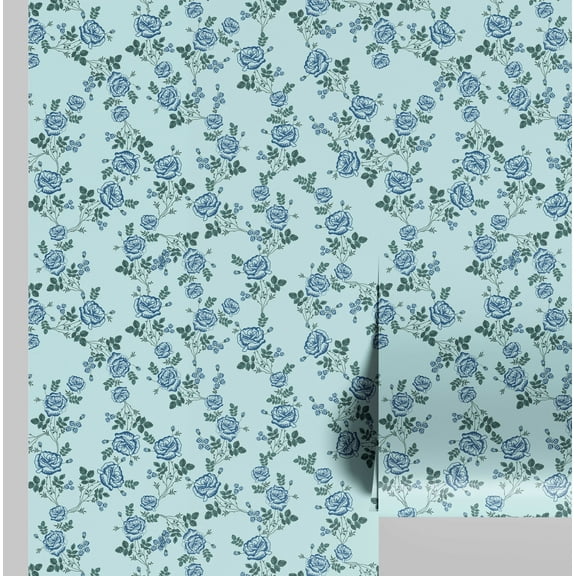 S4sassy Removable Nature-inspired Waterproof Wall Wrap, Wallcover, Rose Print Contact Paper for Walls, Cabinets, and Dresser, Self Adhesive Vinyl Wallpaper Roll, DIY Home Decor - Blue (25"x60" inch)