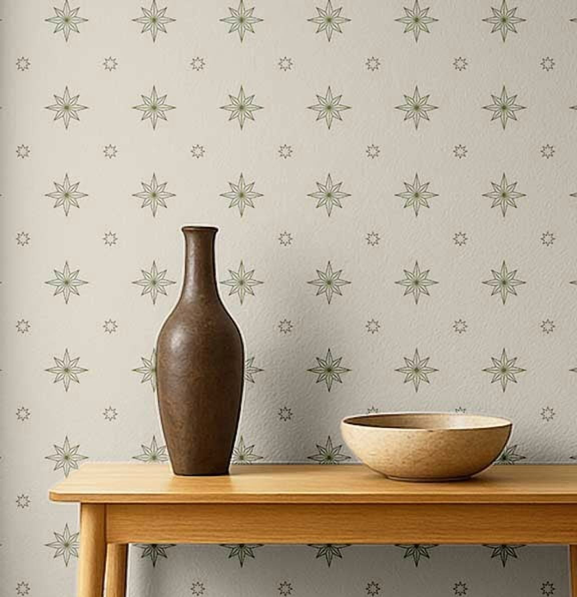 S4sassy Removable Vintage Style Waterproof Wall Wrap, Textured Finish Mosaic Tile Wallcover, Compass Starburst Pattern Contact Paper for Backsplash, Self Adhesive Vinyl Wallpaper Roll- Beige- 25"x60"