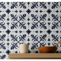 S4sassy Self Adhesive Wallpaper, Abstract Floral Wallpaper, Blue Removable DIY Vinyl Tile Pattern Wall Covering, Peel and Stick Contact Paper for Entryway wall, Kitchen Backsplash (25"x120")