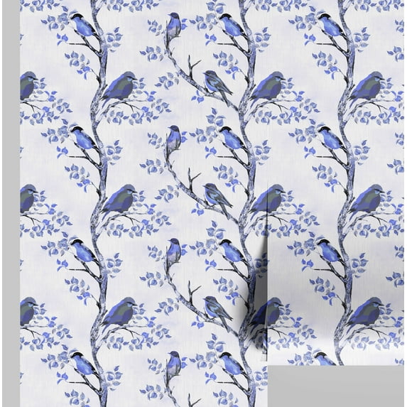 S4sassy Self Adhesive Wallpaper, Artistic Birds on Branch Wallpaper, Lavender Removable DIY Vinyl Wall Covering, Textured Peel and Stick Contact Paper for Entryway accent Wall, Home Decor (25"x360")