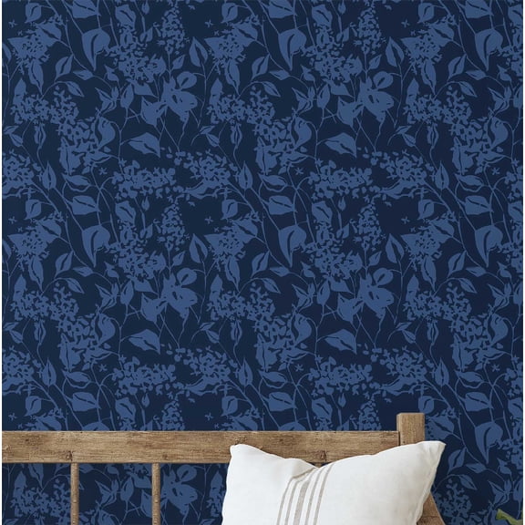S4sassy Self Adhesive Wallpaper, Blue Botanical Print Mural Wall Paper, Peel and Stick Contact Paper for Walls, Entryway accent Wall, Office Decor, Solution (25"x60" inch)