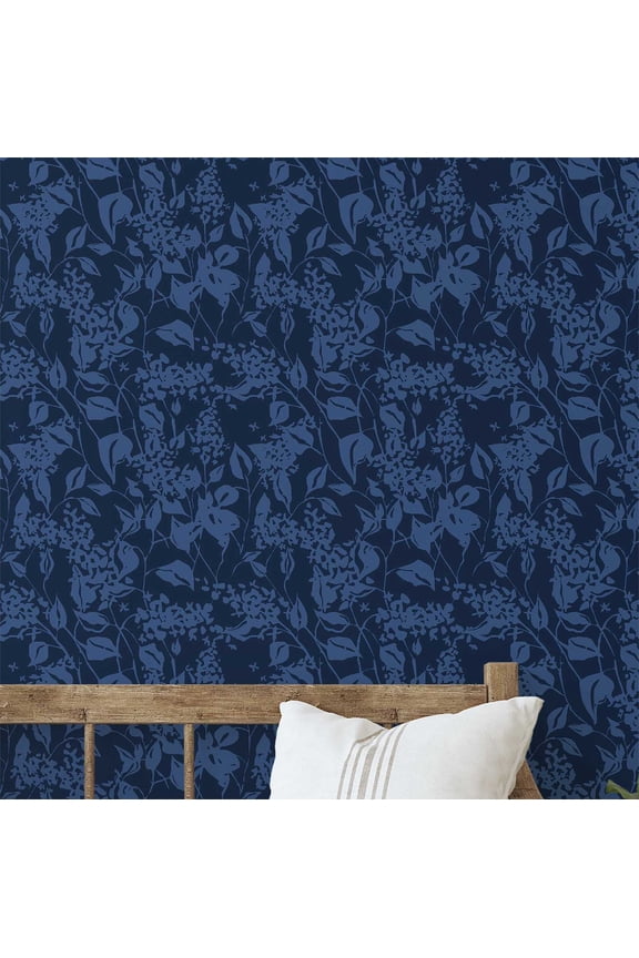 Self Adhesive Wallpaper, Blue Botanical Print Mural Wall Paper, Peel and Stick Contact Paper for Walls, Entryway accent Wall, Office Decor, Solution (25"x60" inch)