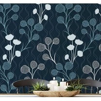 S4sassy Self Adhesive Wallpaper, Blue Floral Bud Print Mural Wall Paper, Textured Peel and Stick Contact Paper for Walls, Entryway accent Wall, Office Decor, Solution (25"x60" inch)