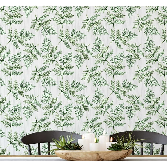 S4sassy Self Adhesive Wallpaper, Botanical Fern Print Wallpaper, Green Removable DIY Vinyl Wall Covering, Peel and Stick Contact Paper for Entryway accent wall, Easy Home Decor Solution (25"x120")