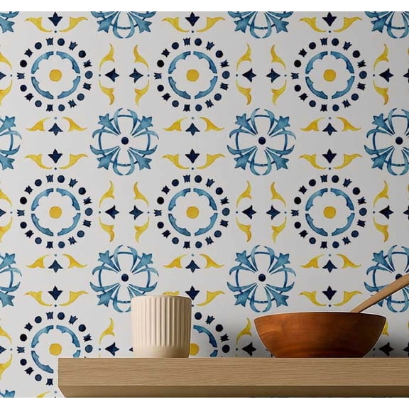 S4sassy Self Adhesive Wallpaper, Circular Tile Wallpaper, White Removable DIY Vinyl Tile Pattern Wall Covering, Peel and Stick Contact Paper for Entryway wall, Kitchen Backsplash-25"x360"