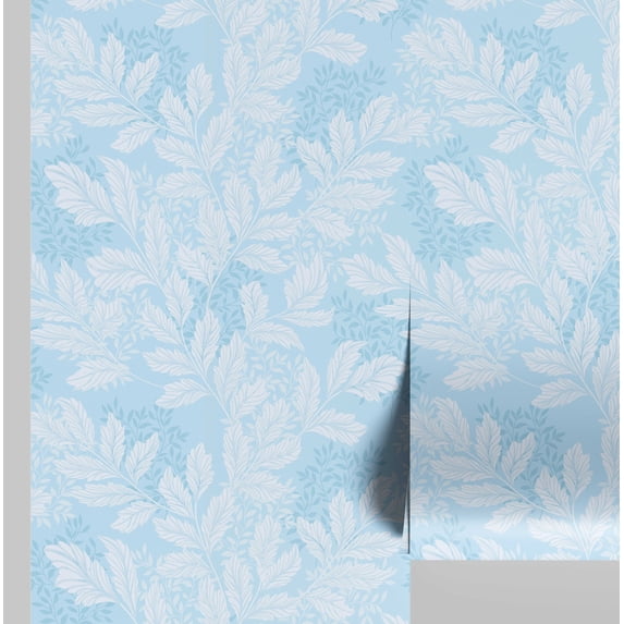 S4sassy Self Adhesive Wallpaper, Classic Leafy Motif Wallpaper, Blue Removable DIY Vinyl Wall Covering, Peel and Stick Contact Paper for Entryway accent wall, Easy Home Decor Solution (25"x120" inch)