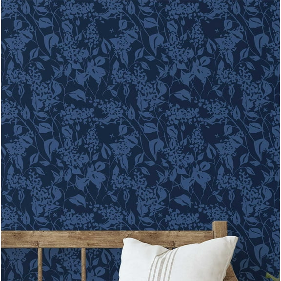 S4sassy Self Adhesive Wallpaper, Floral Vine Wallpaper, Blue Removable DIY Vinyl Wall Covering, Textured Peel and Stick Contact Paper for Entryway accent wall, Easy Home Decor Solution (25"x60" inch)