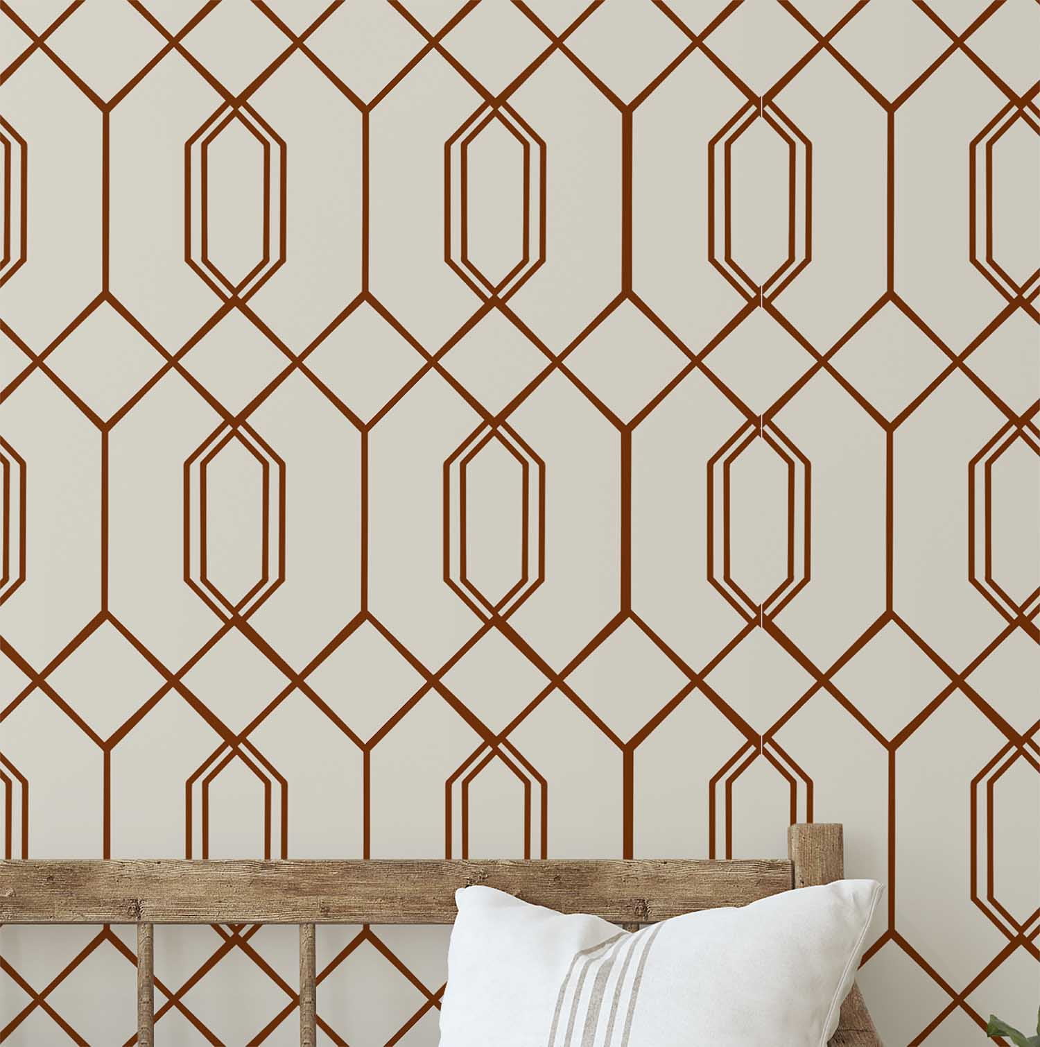 S4sassy Self Adhesive Wallpaper, Geometric Hexagon Line Print Wallpaper, Brown Removable DIY Vinyl Wall Covering, Peel and Stick Contact Paper for Entryway accent Wall, Easy Home Decor (25"x60")